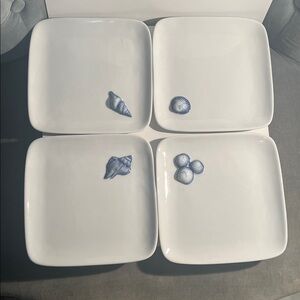 Beach Square Plates Dishes Seashells The Monkey and The Peddlar Set of 4
